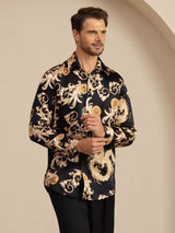 [Black Dragon] SilkSilky-AU Long Sleeve Lapel Collar Men's Shirt 004