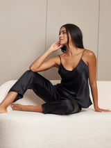 [Black] SilkSilky-AU Spaghetti Strap V Neck Camisole Set 001