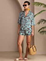 [Teal Botanical] SilkSilky-AU Short Sleeve Notch Collar Women's Pyjamas 005