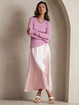 [Pink] SilkSilky-AU 19Momme Stretch Silk Charmeuse Skirt 001