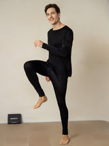 [Black] SilkSilky-AU Silk Jersey Long Sleeve Round Neck Men's Long Johns 002