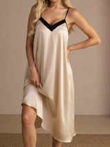 [Brown Rice] SilkSilky-AU Spaghetti Strap V Neck Nightgown 007