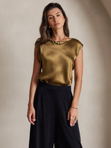 [Brown] SilkSilky-AU Cap Sleeve Round Neck Women's T-Shirt 003