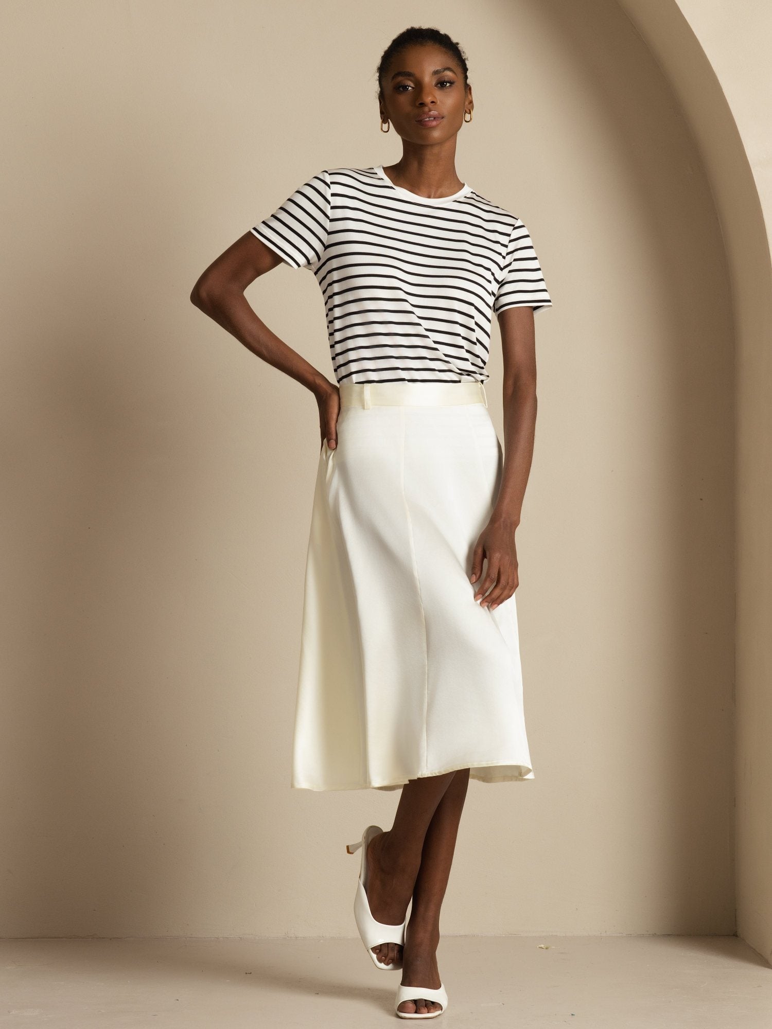 [Ivory] SilkSilky-AU 19Momme Silk Skirt 005