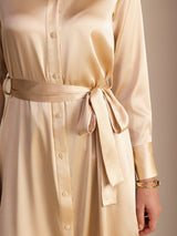 [Champagne] SilkSilky-AU Long Sleeve Lapel Collar Dress 004