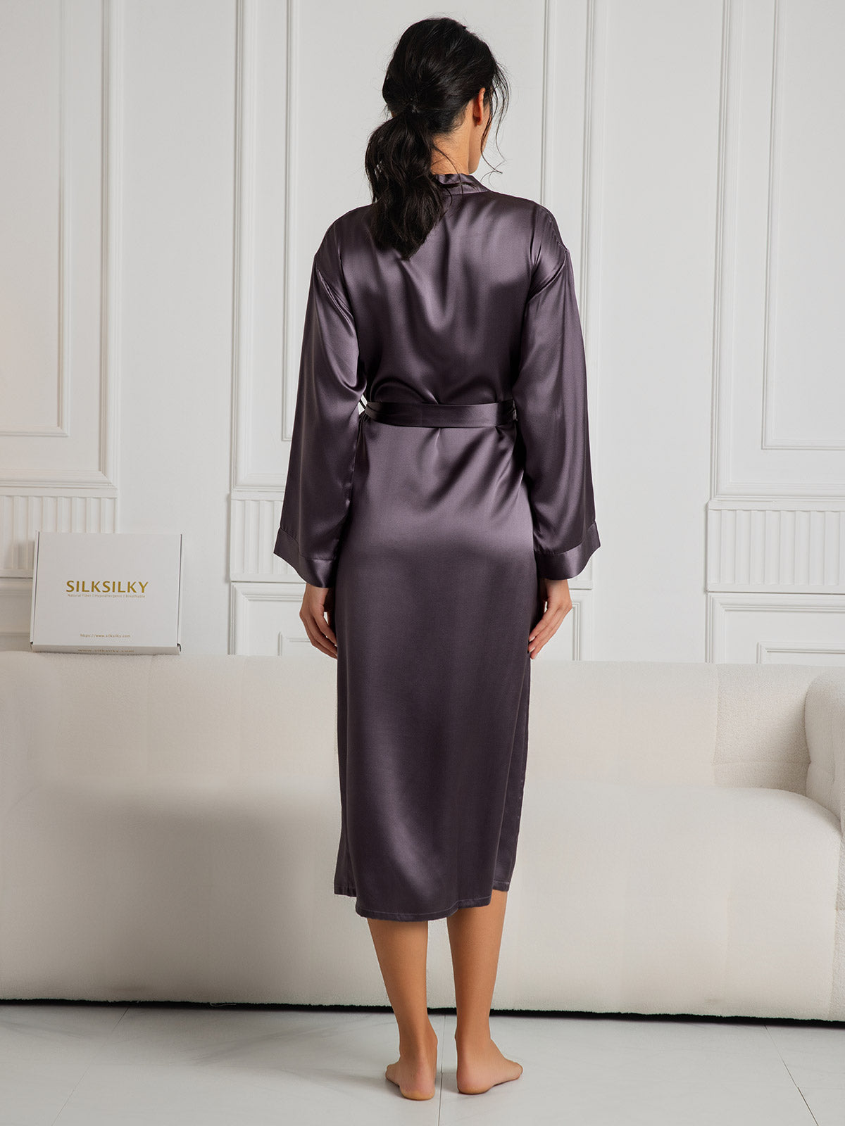 [Purple Gray] SilkSilky-AU Pure Silk Wrap Women's Dressing Gown 002