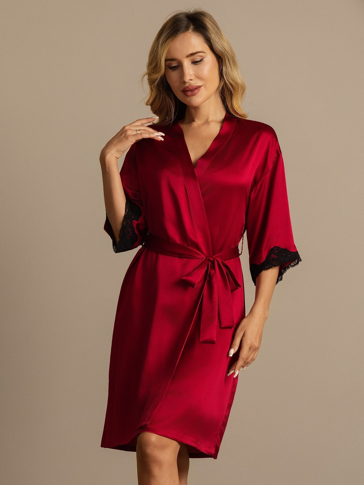 [Wine] SilkSilky-AU Pure Silk Womens Robe 007