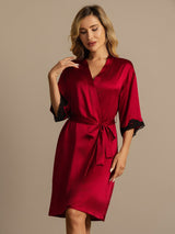[Wine] SilkSilky-AU Half Sleeve Women's Dressing Gown 007