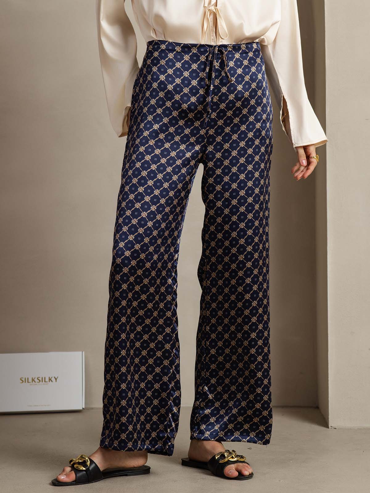 [Navy Chain] SilkSilky-AU 19Momme Silk Womens Pants 001