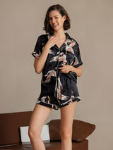 [Black] SilkSilky-AU Short Sleeve Lapel Collar Women's Pyjamas 004