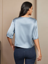 [Grayish Blue] SilkSilky-AU Half Sleeve Scoop Neck Women's T-Shirt 002