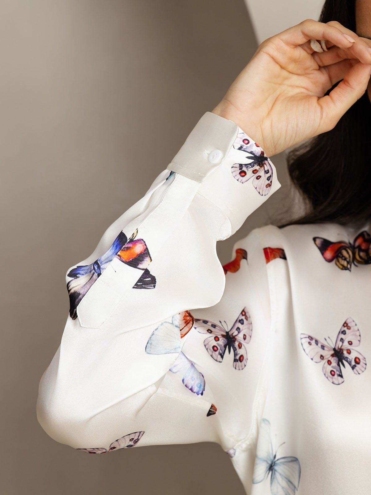 [White Butterfly] SilkSilky-AU 19Momme Silk Lapel Collar Women''s Outfit Sets 006