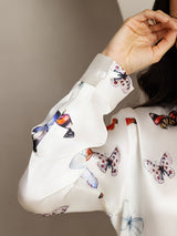[White Butterfly] SilkSilky-AU 19Momme Silk Lapel Collar Women''s Outfit Sets 006