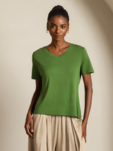 [Green] SilkSilky-AU Short Sleeve V Neck Women's T-Shirt 008