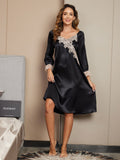 SilkSilky AU Pure Silk Long Sleeve Nightgown Black 004