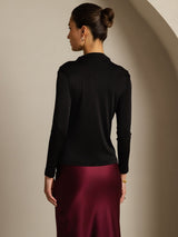 [Black] SilkSilky-AU Pure Silk High Neck Women's T-Shirt 002