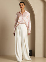 [Pink] SilkSilky-AU 19Momme Long Sleeve Lapel Collar Women's Shirt 007