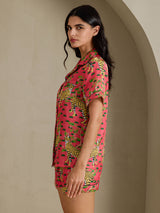 [Coral Serval] SilkSilky-AU Short Sleeve Notch Collar Women's Pyjamas 004