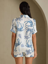 [White Giraffe] SilkSilky-AU Short Sleeve Notch Collar Women's Pyjamas 002