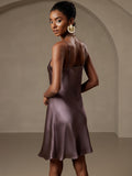 SilkSilky AU Pure Silk Sleeveless V Neck Dress PurpleGray 002