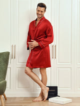 [Wine] SilkSilky-AU Pure Silk 3/4 Sleeve Mens Robe 005