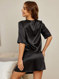 SilkSilky AU Pure Silk Half Sleeve Womens Pajamas Black 002