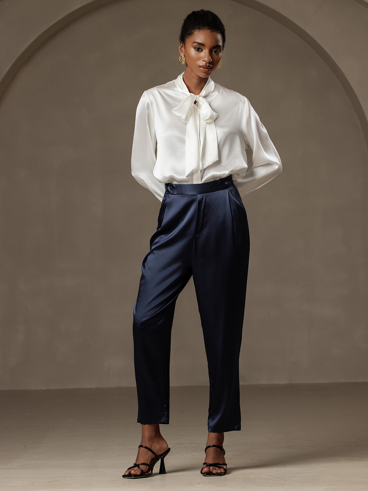 [Dark Blue] SilkSilky-AU 19Momme Silk Womens Pants 006