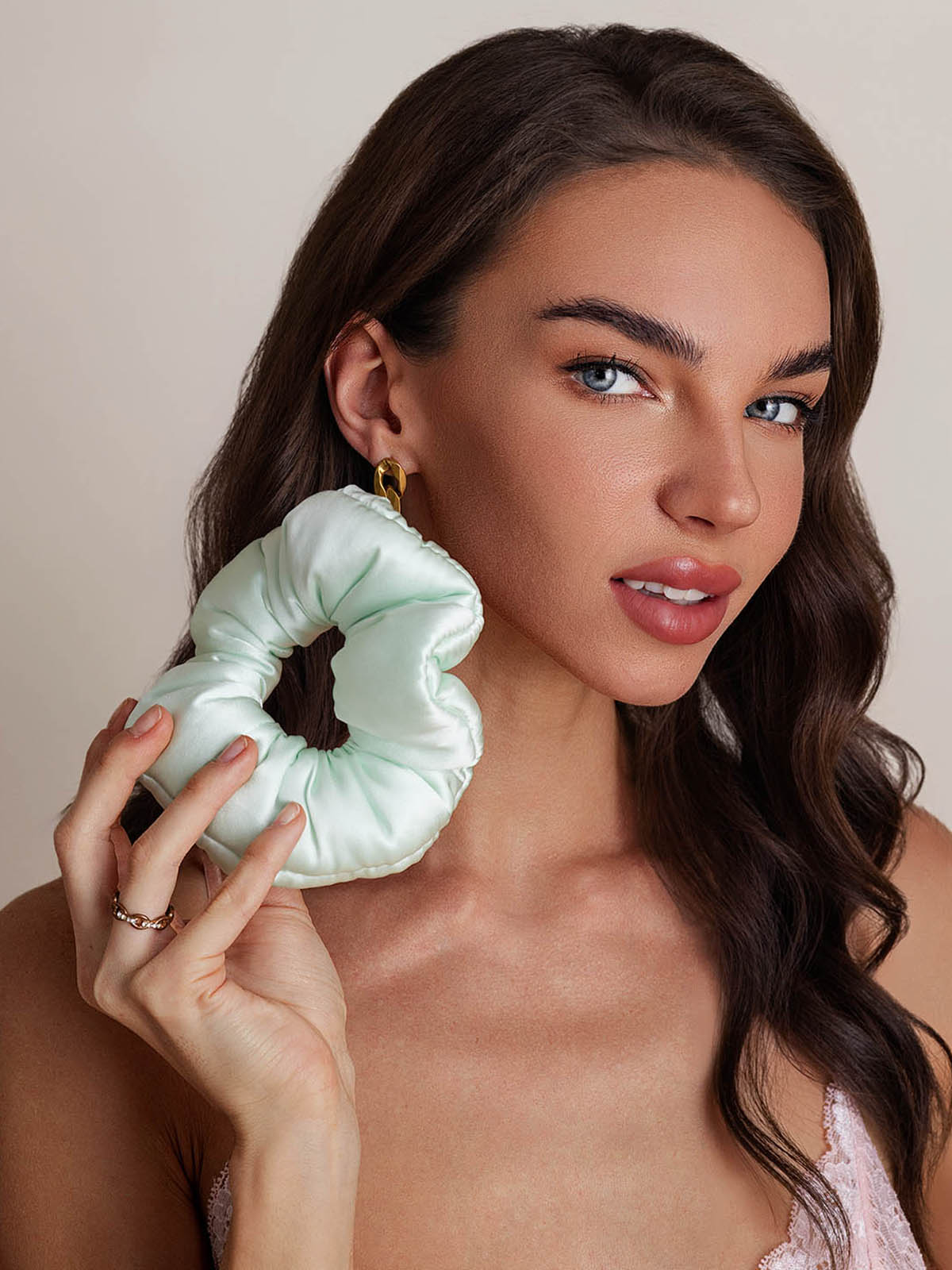 [Mint Green] SilkSilky-AU Pure Silk Scrunchie 003