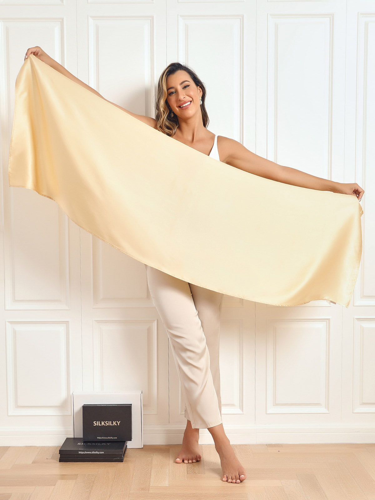 SilkSilky AU Pure Silk Scarf Champagne 002