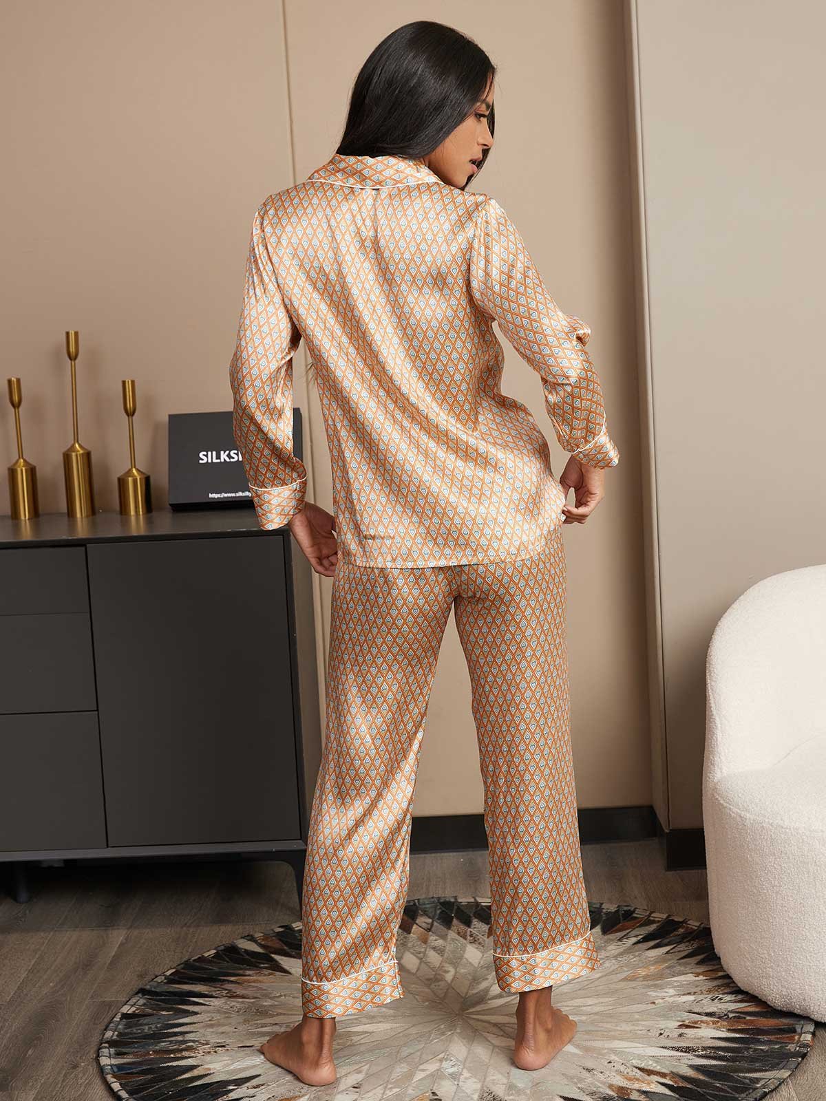 SilkSilky AU Pure Silk Long Sleeve Womens Pajamas Multi 002