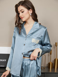 SilkSilky AU Pure Silk Long Sleeve Lapel Women's Pyjamas SteelBlue 003