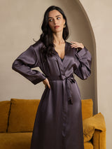 [Purple Gray] SilkSilky-AU Long Sleeve Women's Dressing Gown 006