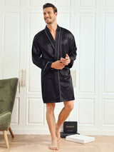 [Black] SilkSilky-AU Pure Silk 3/4 Sleeve Mens Robe 006
