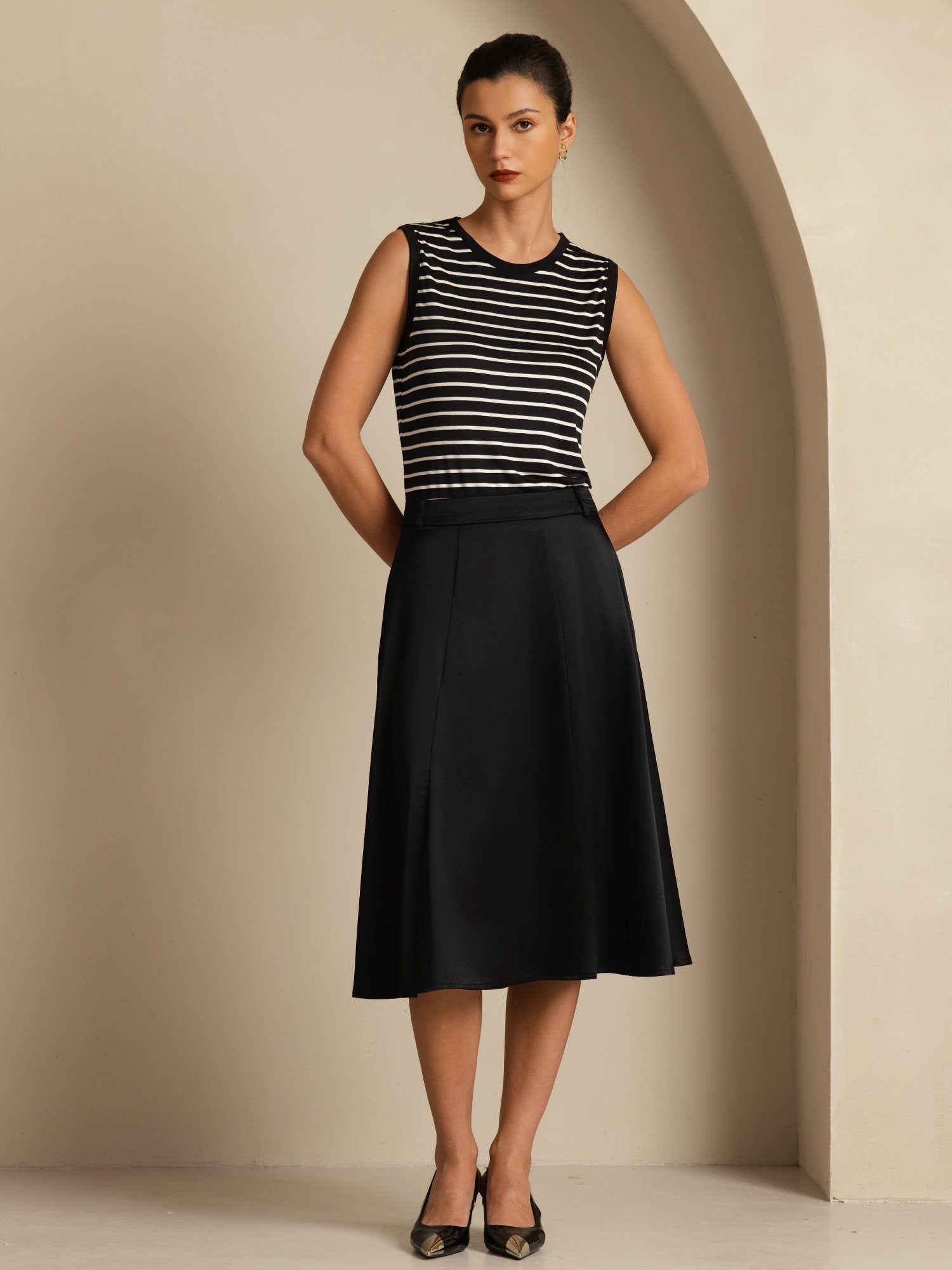 [Black] SilkSilky-AU 19Momme Silk Skirt 003