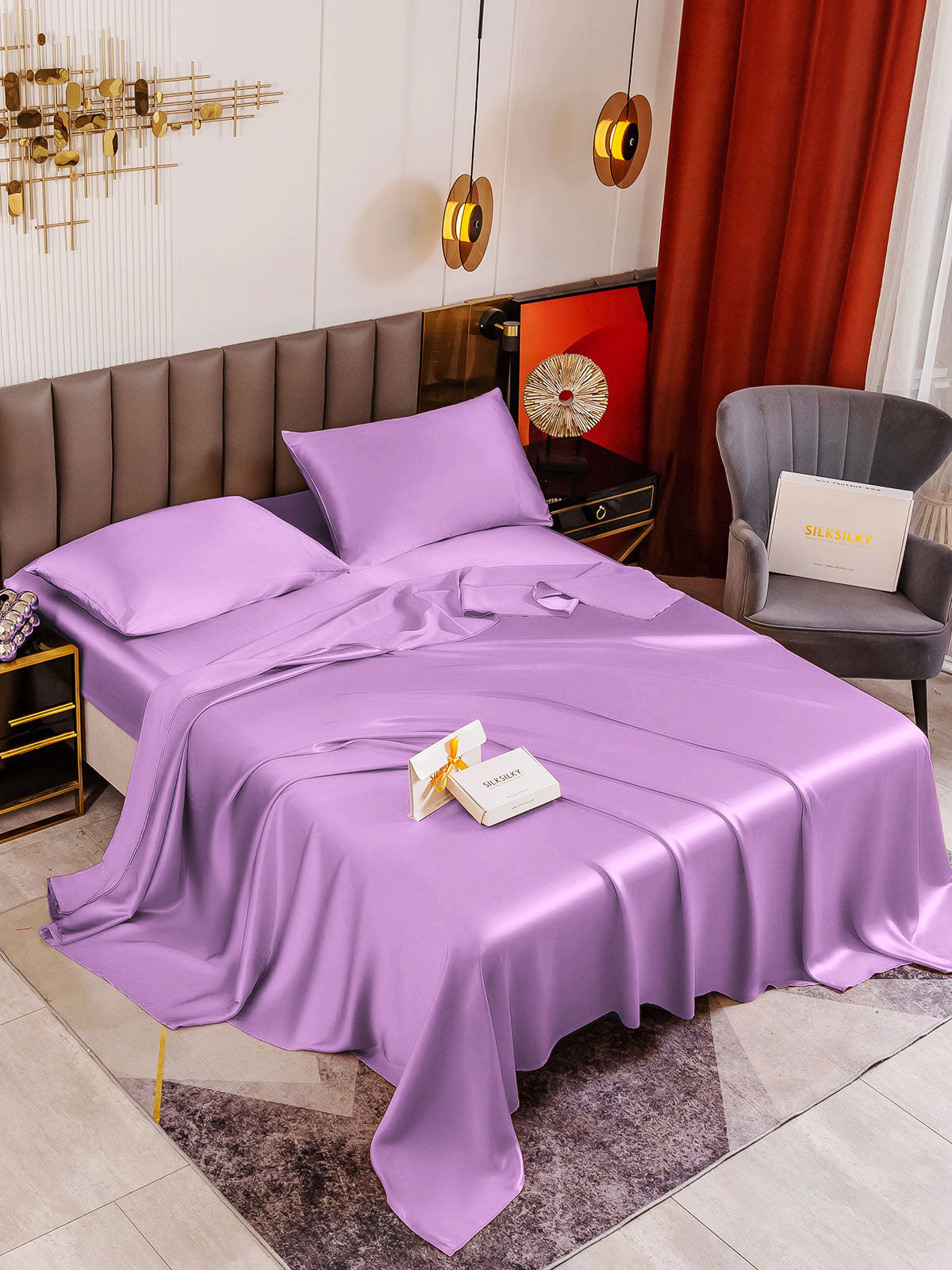 [Lavender] SilkSilky-AU 19Momme Bedding Set 001
