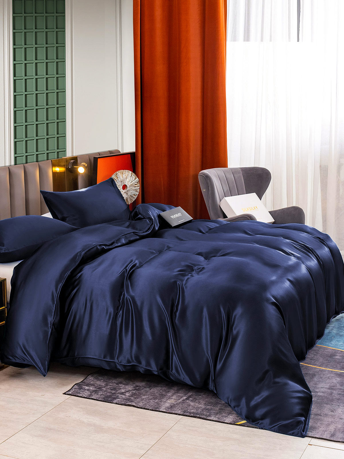 SilkSilky AU 25Momme Pure Silk Bedding Set DarkBlue 003