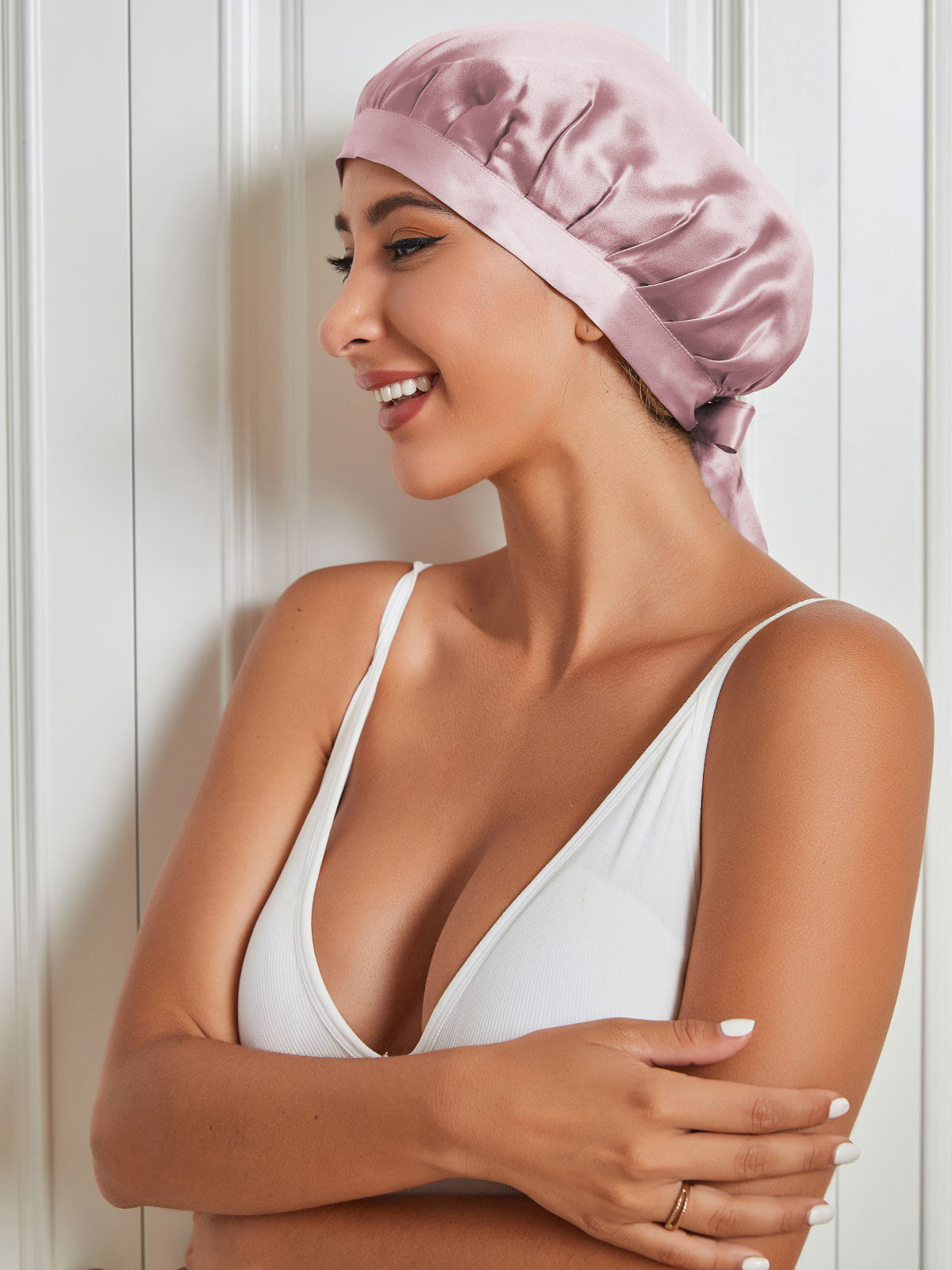 SilkSilky-AU Pure Silk Sleep Cap PaleMauve 002