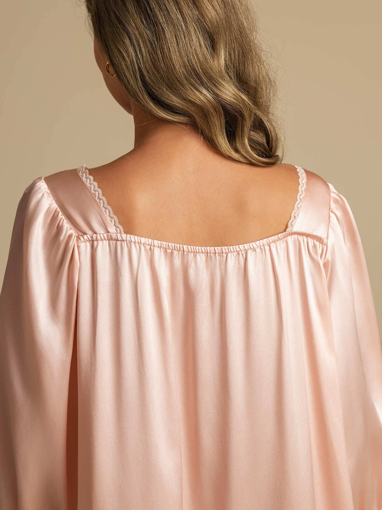 [LightPink] SilkSilky-AU Pure Silk Square Neck Nightgown 005