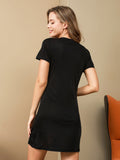 SilkSilky AU Silk Knitted Short Sleeve Round Neck Women's Loungewear Black 002