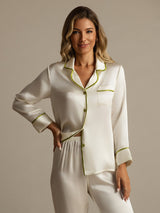 [White] SilkSilky-AU Long Sleeve Notch Collar Women's Pyjamas 003