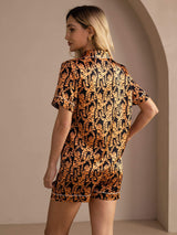 [Black Tiger] SilkSilky-AU Short Sleeve Lapel Collar Women's Pyjamas 002