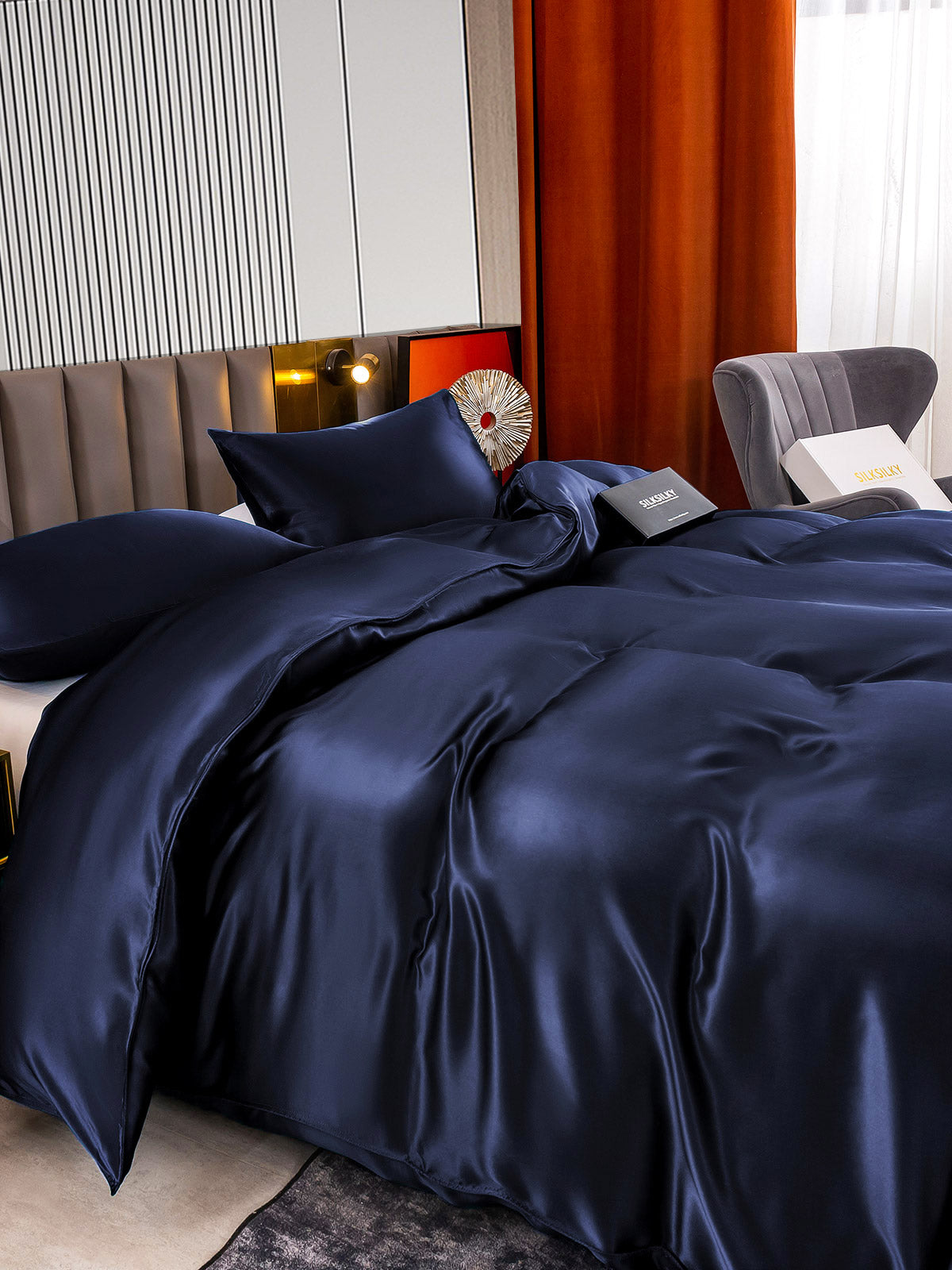 SilkSilky AU 22Momme Pure Silk Bedding Set DarkBlue 005