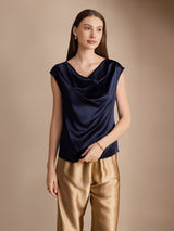 [Dark Blue] SilkSilky-AU Cap Sleeve Cowl Neck Women's T-Shirt 001