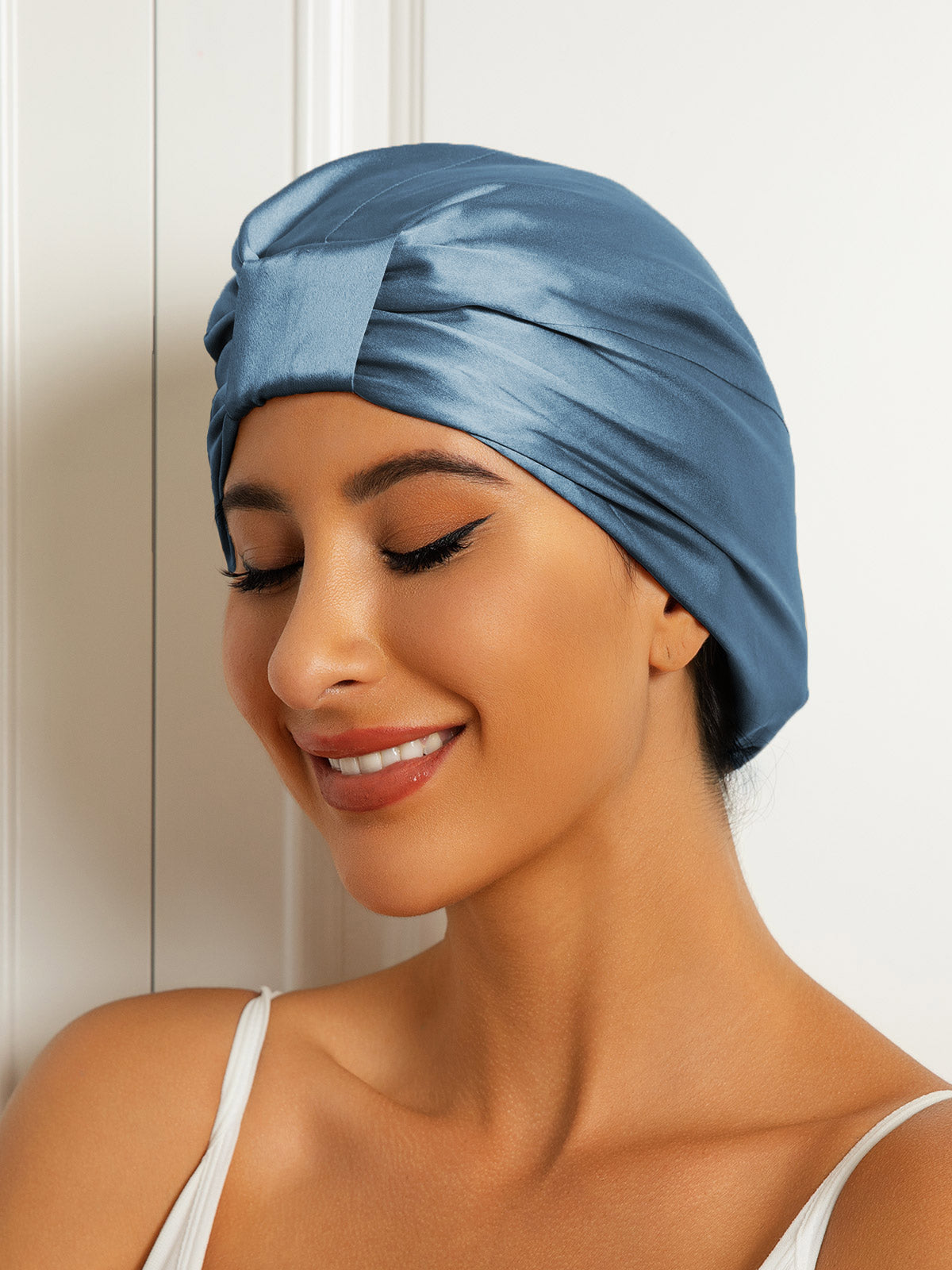 SilkSilky-AU Pure Silk Sleep Cap SteelBlue 002