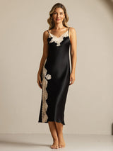[Black] SilkSilky-AU Sleeveless V Neck Nightgown 003
