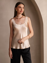 [Champagne] SilkSilky-AU 19Momme Stretch Silk Charmeuse Sleeveless Scoop Neck Camisole 005