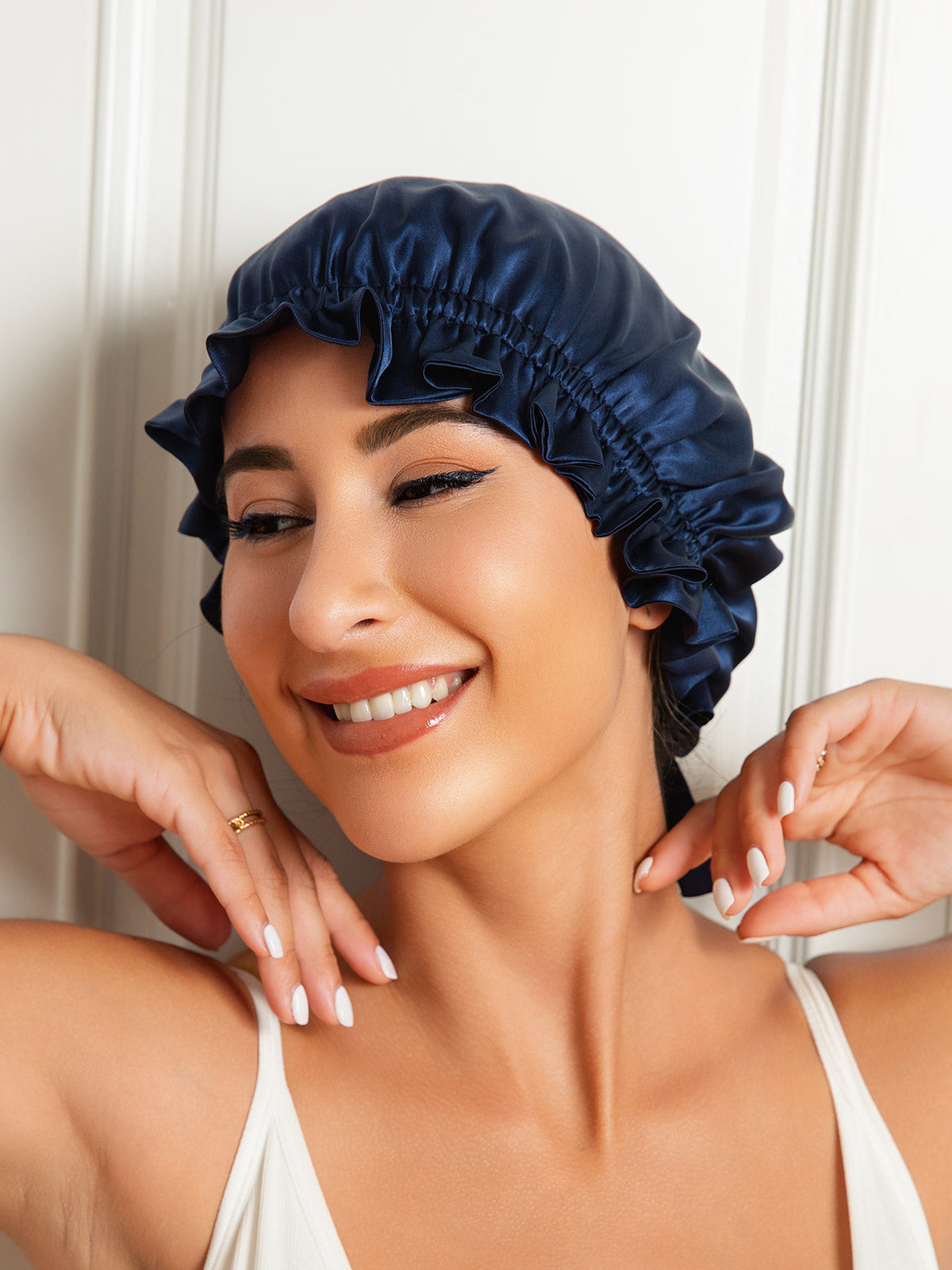 SilkSilky-AU Pure Silk Sleep Cap DarkBlue 002