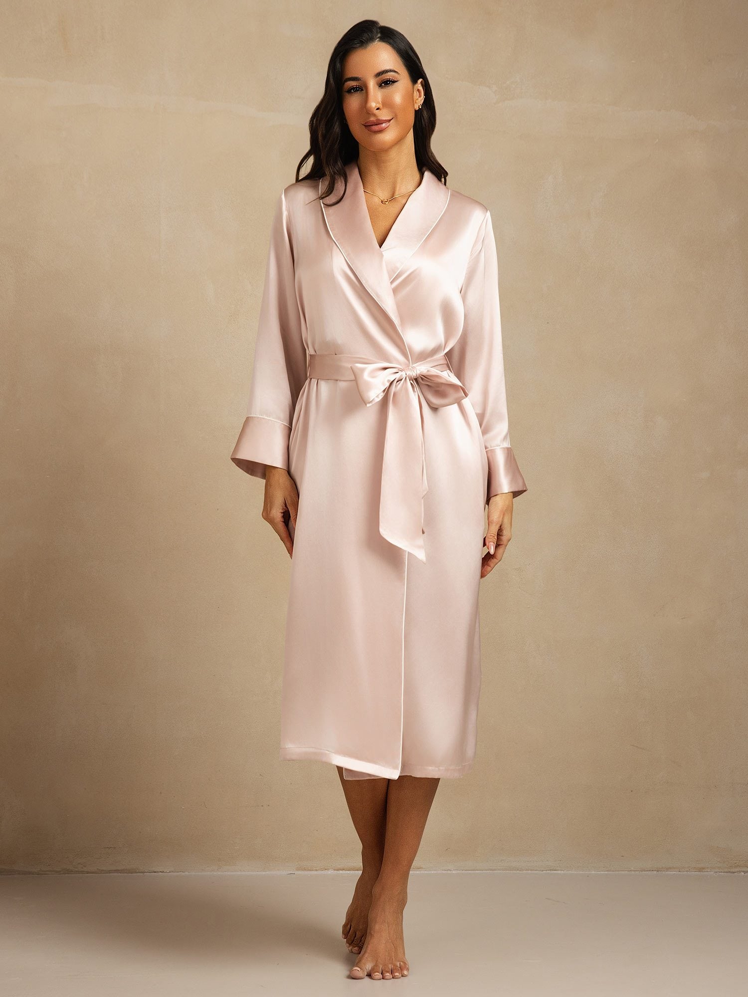 [Pink] SilkSilky-AU Pure Silk Collar Women's Dressing Gown 003