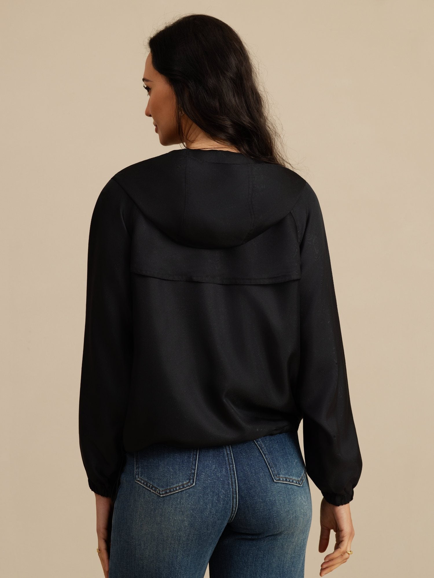 [Black] SilkSilky-AU Silk Satin Surah Long Sleeve High Neck Women's Outerwear 002