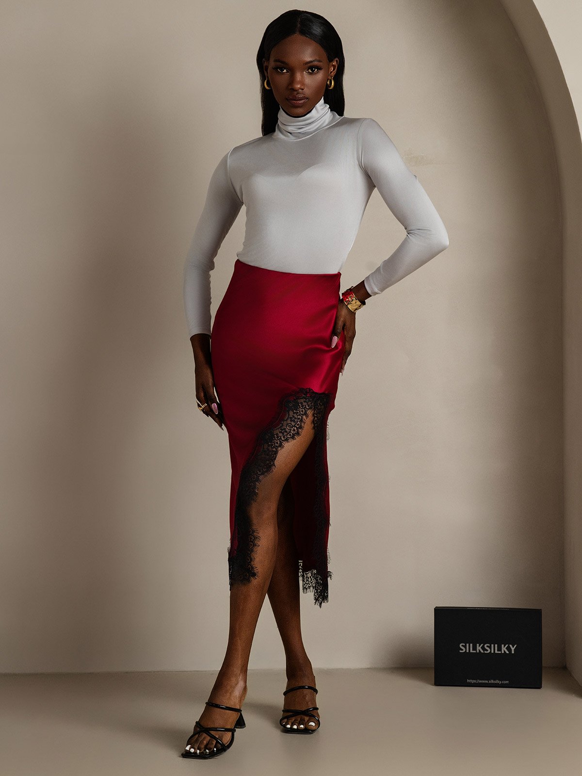 SilkSilky-AU 19Momme Silk Skirt Wine 001